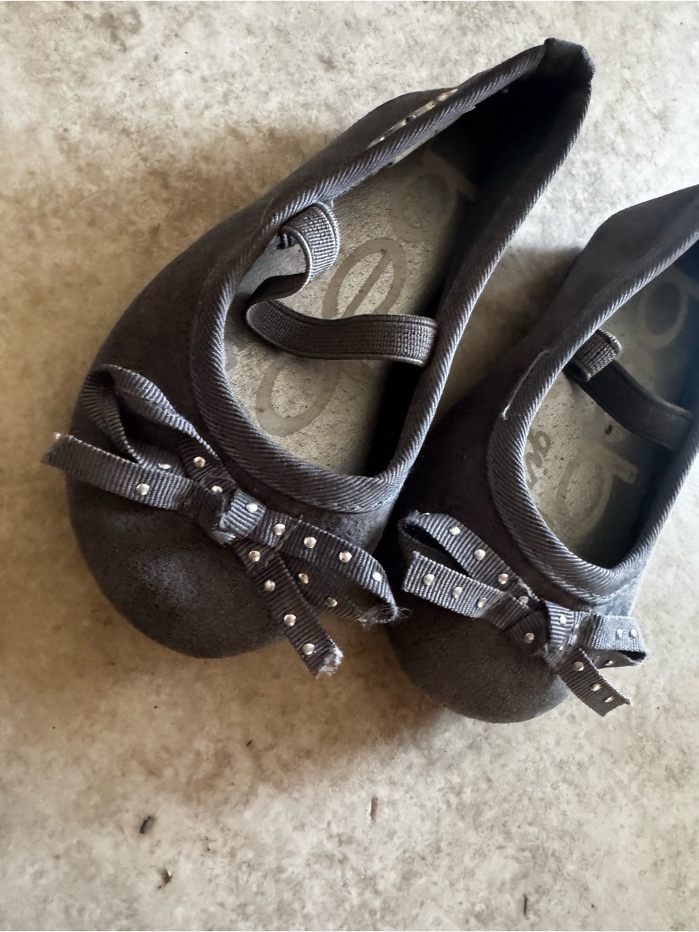 bebe Gray Bow Ballet Flats with Studded Ribbon